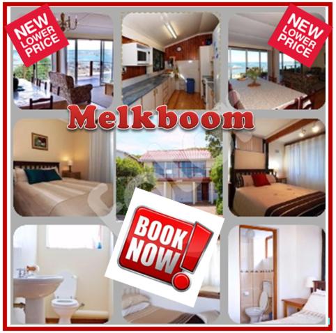 a collage of pictures of a bathroom and a room at Melkboom in Franskraal