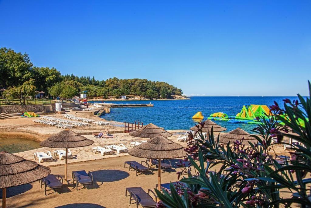 - une plage avec des chaises et des parasols et l'océan dans l'établissement Apartments Residence By, à Poreč