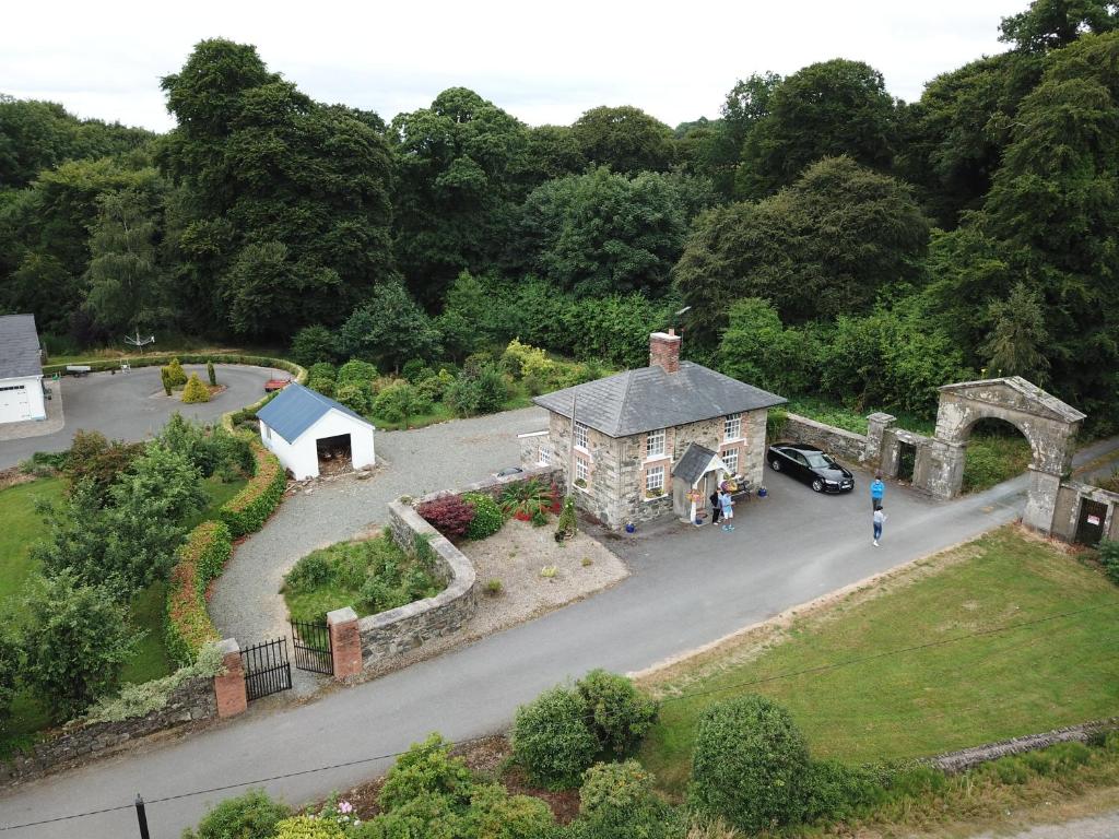 an aerial view of a house with a garden at Cloverhill Gate Lodge in Cloverhill