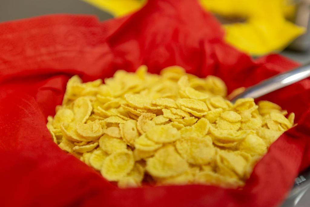 a close up of a red flower with peanuts at Aksent Hotel in Baku