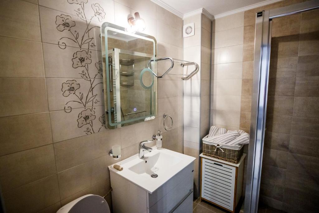 a bathroom with a sink and a mirror at APARTAMENT NOBLESS No1 ALBA IULIA in Alba Iulia
