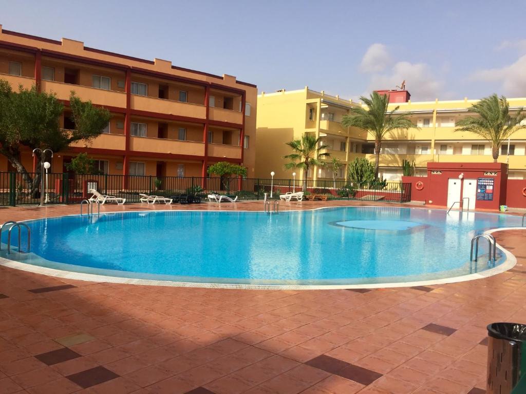 een groot blauw zwembad voor een gebouw bij Fuerteventura - La Caleta, Parques Holandes in La Oliva