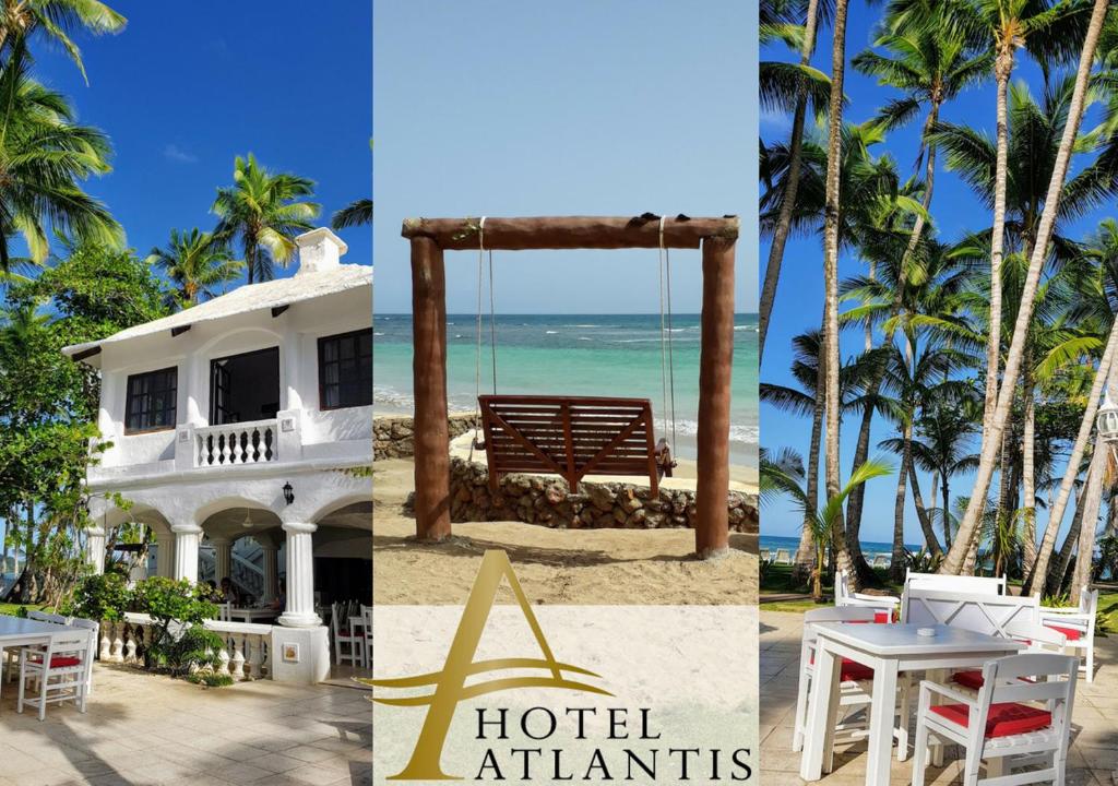 eine Collage mit Fotos eines Hotels am Strand in der Unterkunft Hotel Atlantis in Las Terrenas