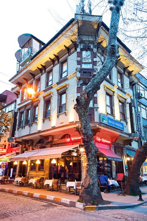 a building on a street with a tree in front of it at Hotel Spectra Sultanahmet in Istanbul