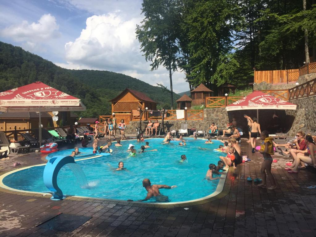 a group of people in a pool at a resort at Sadyba Sribne Dzherelo in Ilʼnytsya
