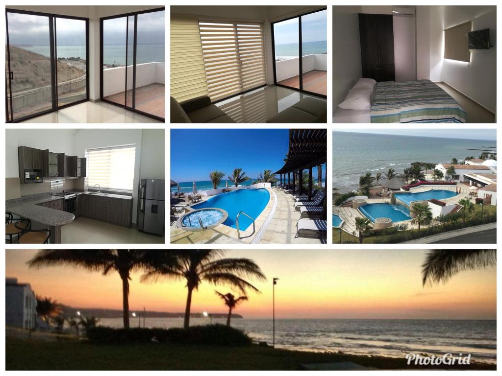 a collage of photos of a resort with a swimming pool at Departamento Suite Ciudad del Mar in Manta