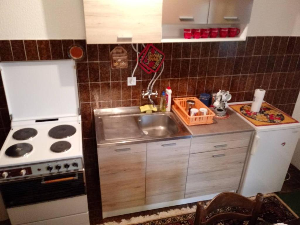 a small kitchen with a sink and a stove at Apartman Marija in Zlatibor