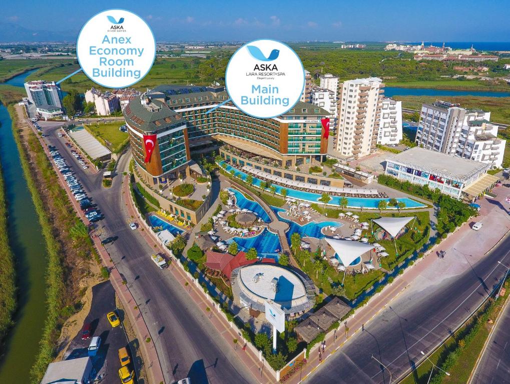 an aerial view of a resort with a swimming pool at Aska Lara Resort & Spa Hotel in Lara