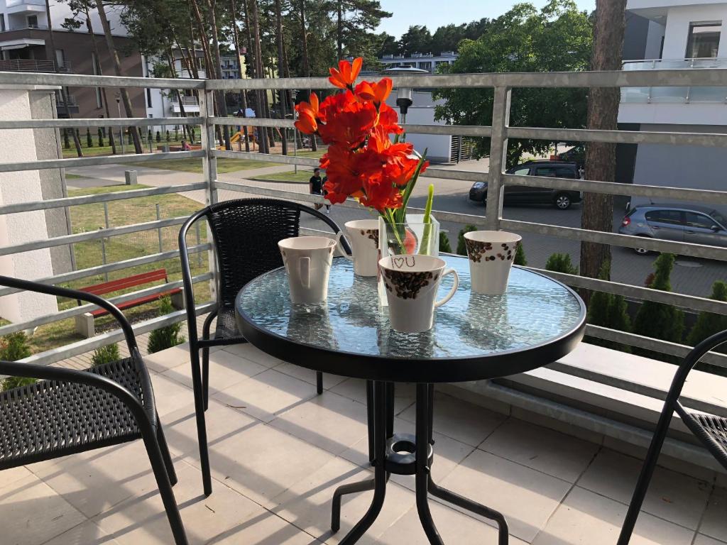 Balkon lub taras w obiekcie Apartament W KWIATKI:) Pogorzelica