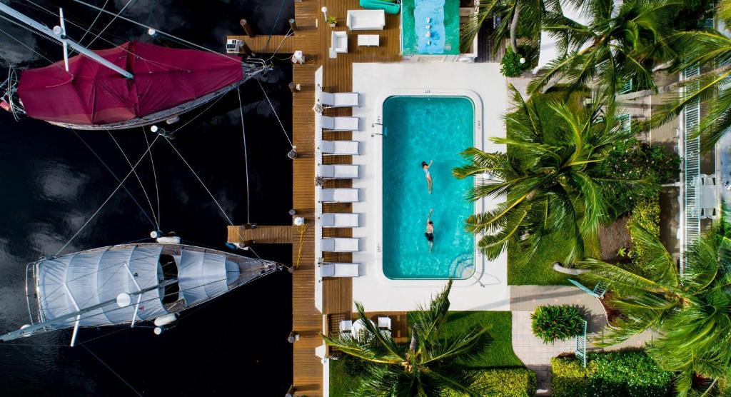 an aerial view of a house with a swimming pool at Villa Venezia in Fort Lauderdale
