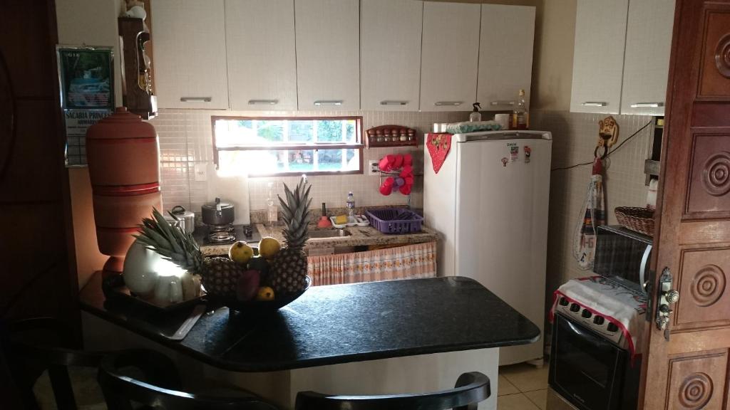 a kitchen with a counter with a pineapple on it at Casa temporada na praia Joia do Atlântico - Ilhéus - Ba in Ilhéus