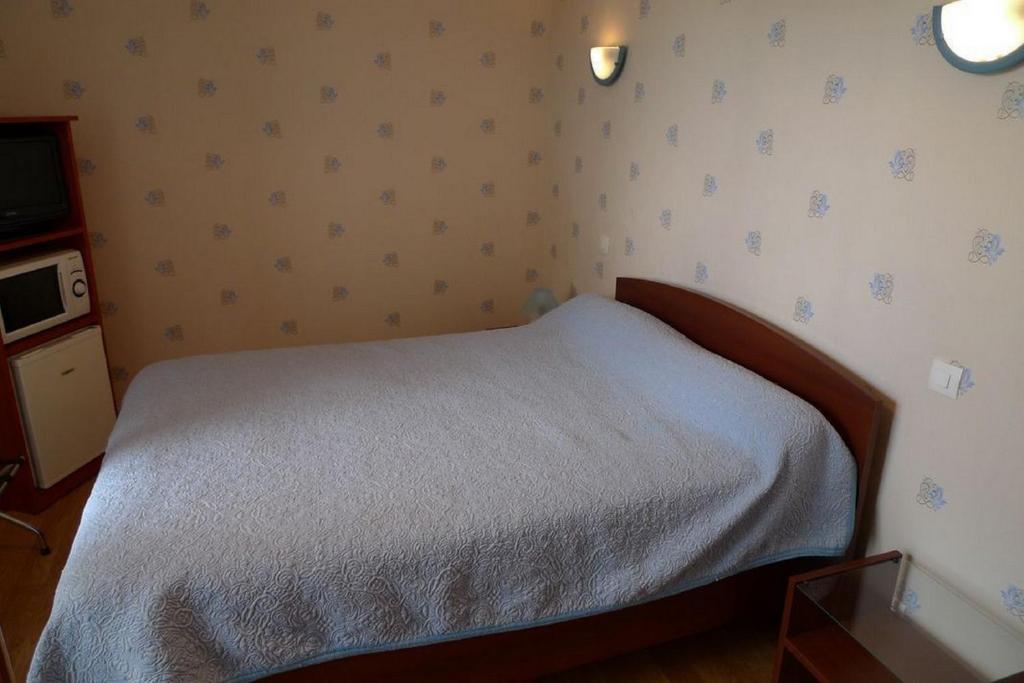 a small bedroom with a bed and a television at Chambres d&#39;Hôtes Mazurier in Cozes