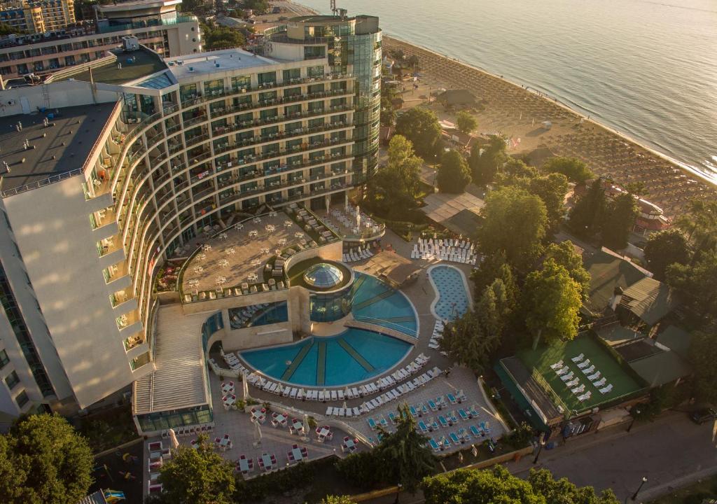 an overhead view of a hotel and a swimming pool at Marina Grand Beach Hotel - All Inclusive Plus in Golden Sands