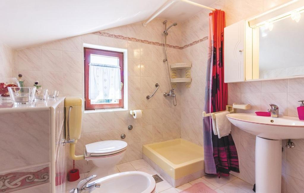 a bathroom with a toilet and a sink and a shower at Columbella in Vodnjan