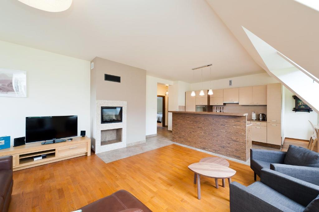 Televízia a/alebo spoločenská miestnosť v ubytovaní Apartamenty Sun & Snow Lipki Park Zakopane
