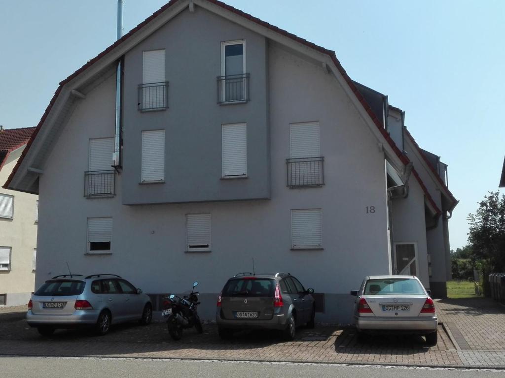 three cars parked in front of a building at Ferienwohnung Punkt-Schönstein in Kappel-Grafenhausen