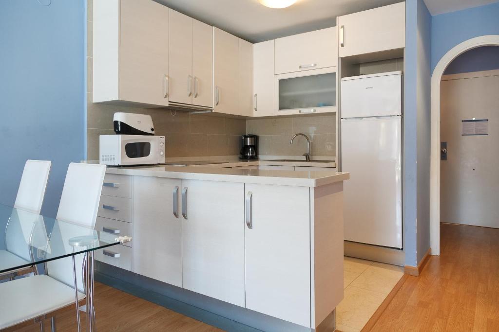 Kuchyň nebo kuchyňský kout v ubytování UHC Los Flamencos Family Apartments