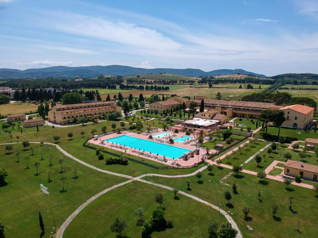 an aerial view of a resort with a swimming pool at Poggio all'Agnello Sport & Family Holidays in Populonia
