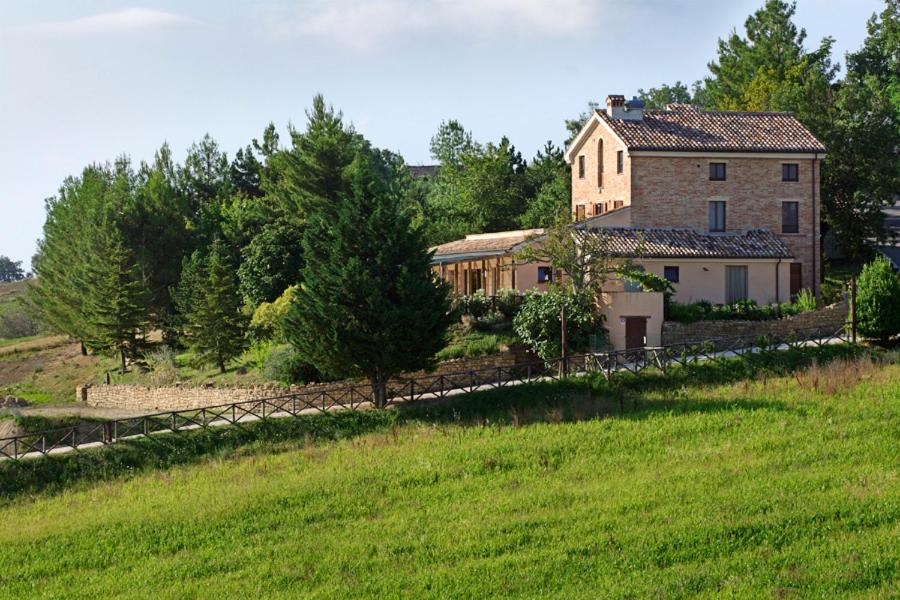 uma casa grande numa colina com um campo verde em Agriturismo Agra Mater em Colmurano