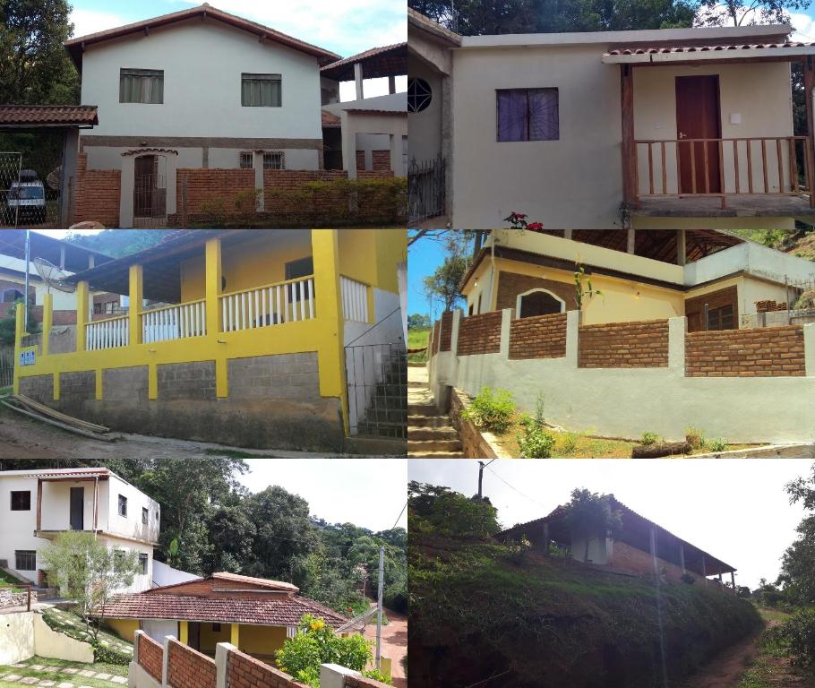 a group of four pictures of a house at Casas do Adriano in Conceição da Ibitipoca