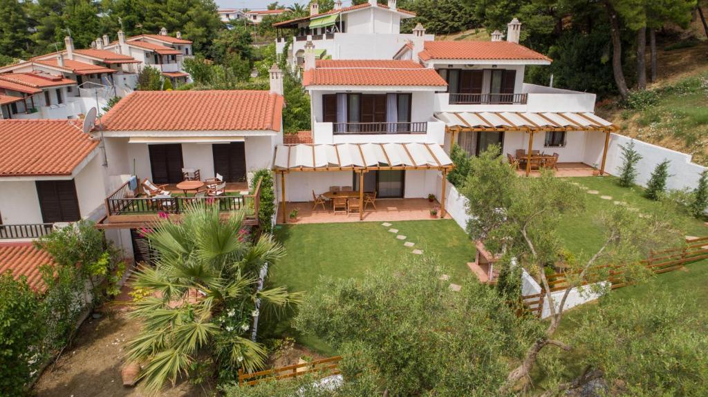 an aerial view of a house with a yard at Villa Katerina in Siviri
