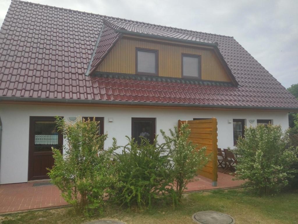 a house with a red roof at Ferienhaus Am Peenestrom in Quilitz
