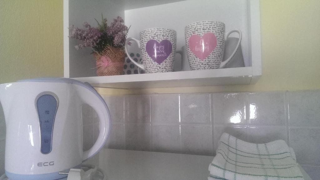 Příslušenství pro přípravu čaje a kávy v ubytování Apartment Stanko