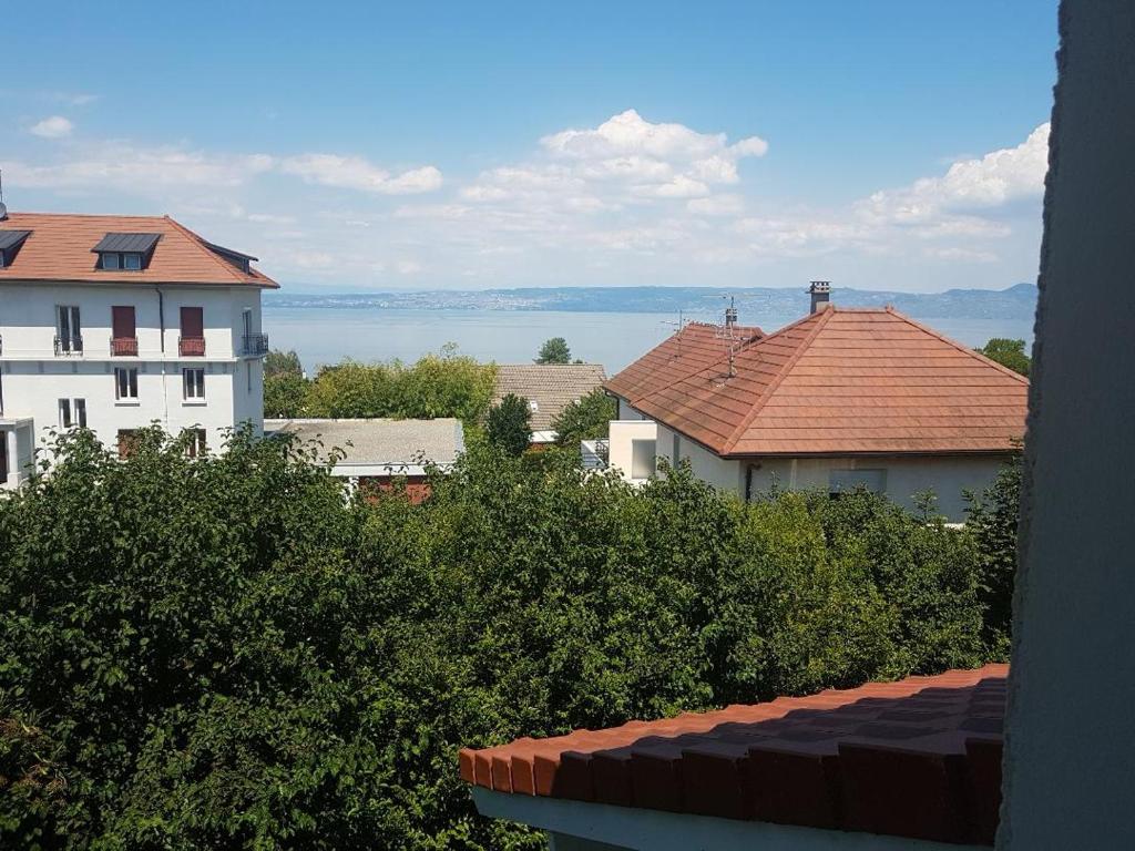 vistas a una ciudad con edificios y agua en villa Evian Neuvecelle, en Neuvecelle