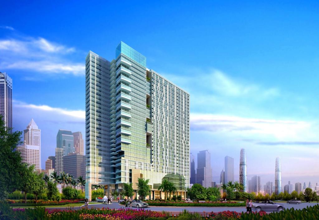 a rendering of a tall building in a city at Leeden Hotel Guangzhou in Guangzhou