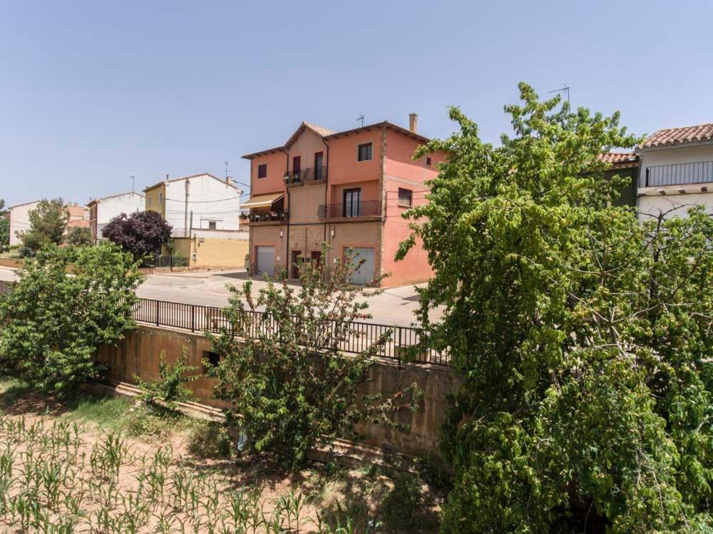 een groep gebouwen op de achtergrond met bomen bij La Casa De La Vega in Teruel