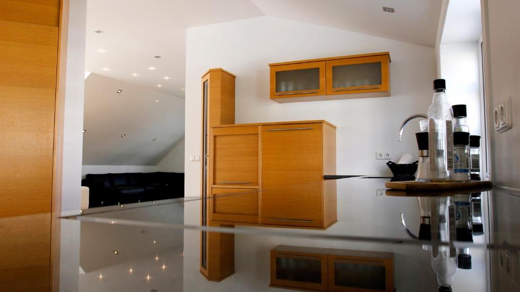 Kuchyň nebo kuchyňský kout v ubytování Askja Apartment