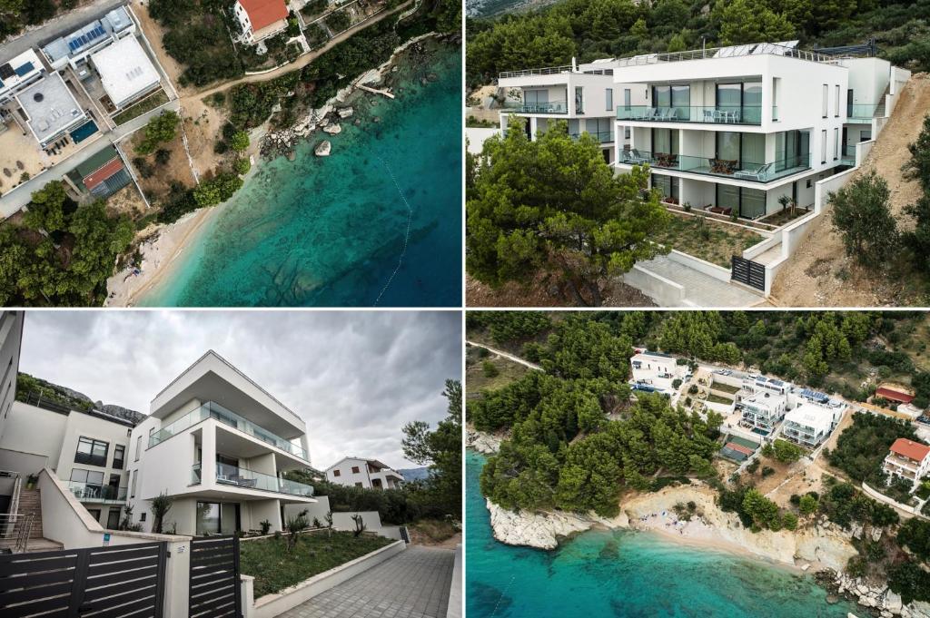 un collage de photos d'une maison et d'une plage dans l'établissement Villa Amoretta - Pisak (Omiš), à Pisak