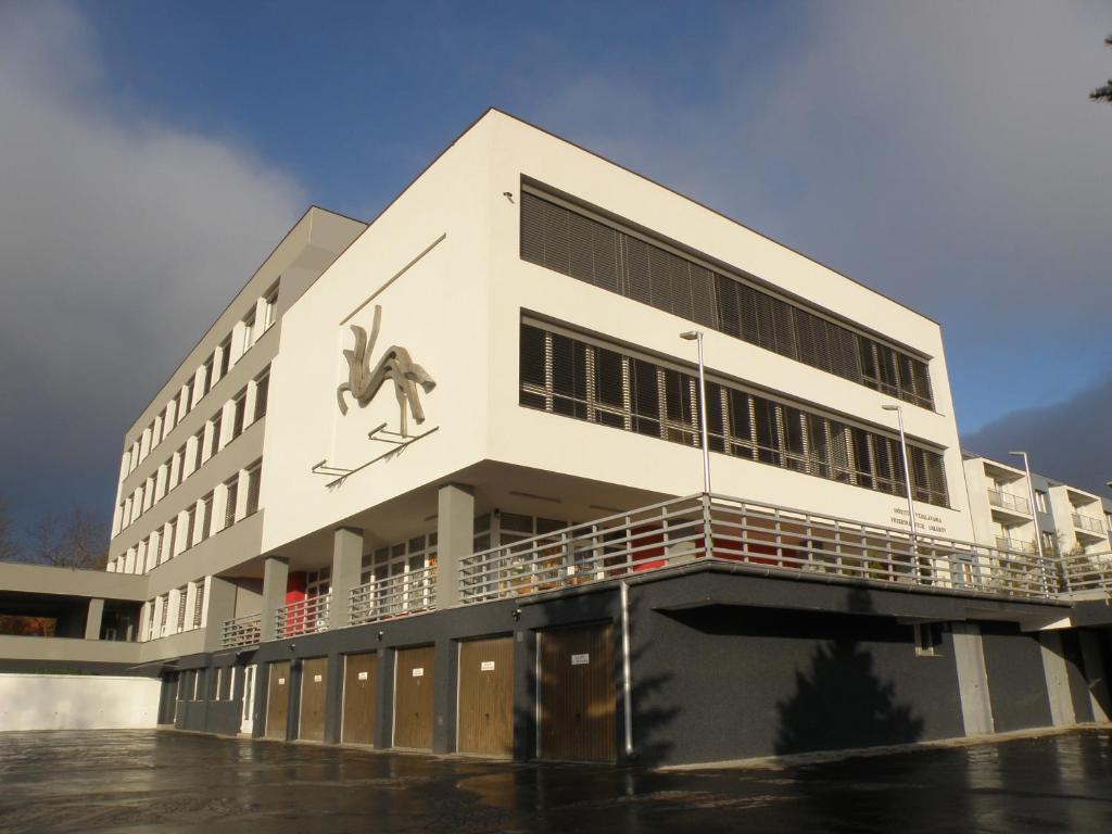 a building with a painting of a person on a skateboard at Penzión Inštitút in Košice