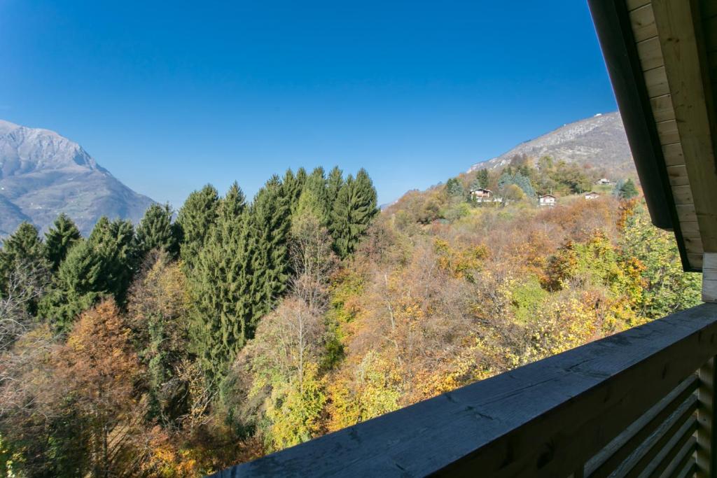 Cassina ValsassinaにあるCasa Stella Alpinaの木々や山々のある家のバルコニーからの眺め