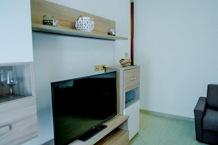 een woonkamer met een flatscreen-tv en een bank bij casa dei nonni in Murano