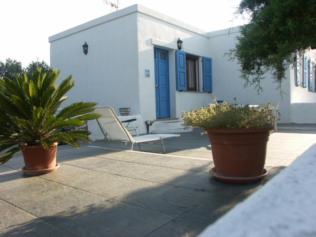 twee potplanten voor een huis bij Locanda del Pescatore in Palmadula