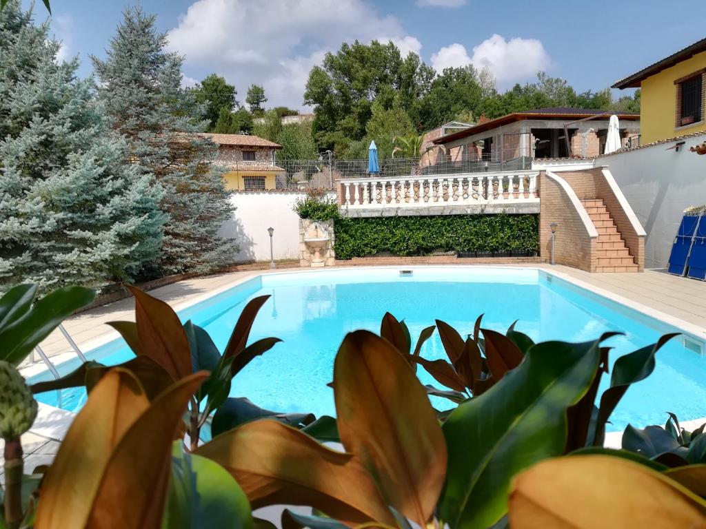 a swimming pool in the backyard of a house with plants at Agriturismo I Tre Ulivi in Paternopoli