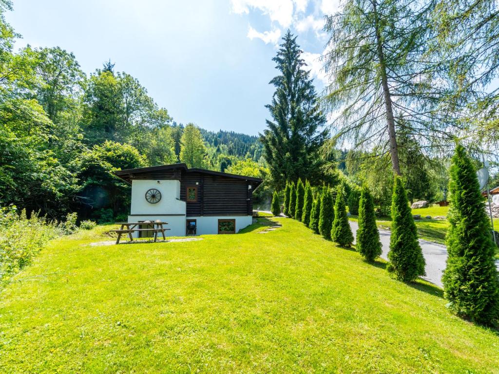 a small cabin in the middle of a green yard at Cosy chalet in Tyrol with a private garden in Hopfgarten im Brixental