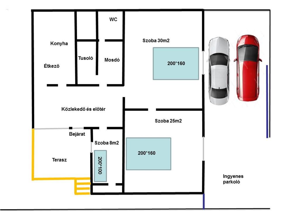 Plán poschodí v ubytovaní Kényelmes apartman a belváros szélén