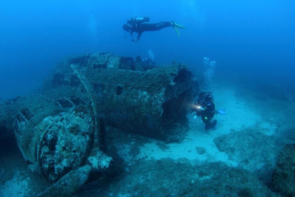 a person in the ocean next to a sunken ship at Modern 2BR Sliema Apartment in Sliema