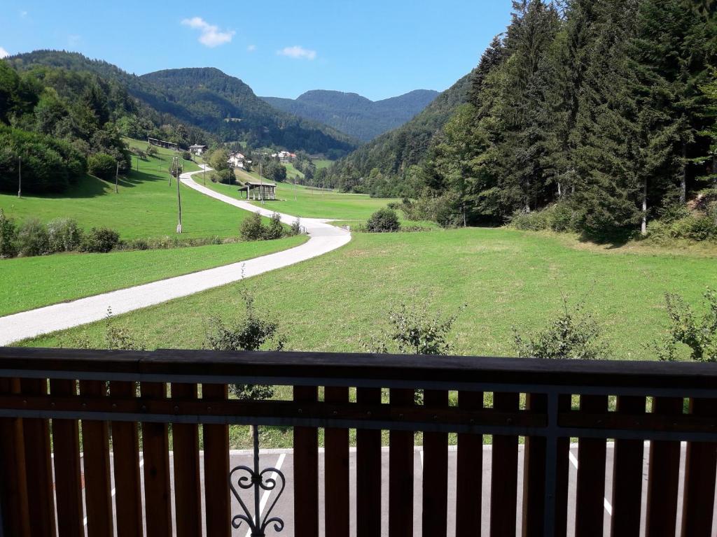 einen Balkon mit Blick auf eine kurvenreiche Straße in der Unterkunft Simnovi apartmaji - surrounded by nature in Kamnik