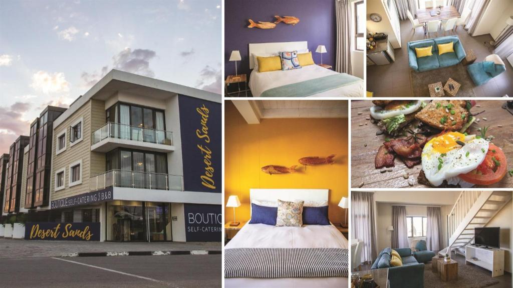 a collage of photos of a hotel room at Desert Sands Boutique B&B | Self-Catering in Swakopmund