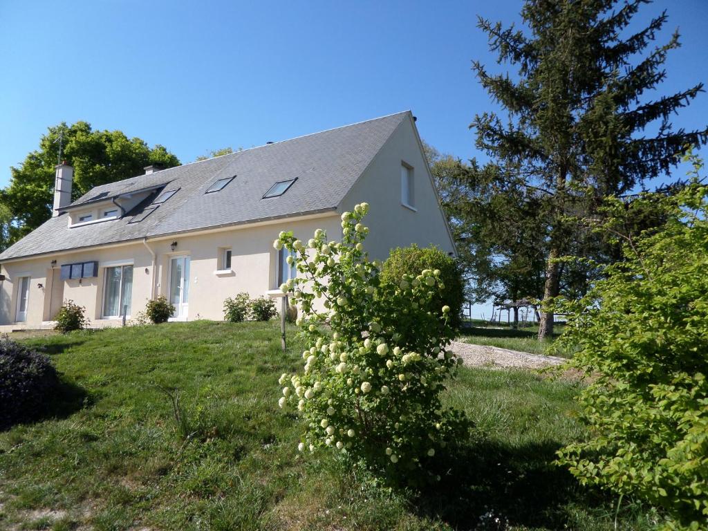 dom na wzgórzu z krzakiem przed nim w obiekcie Bienvenue à L'Andruère w mieście Cheillé