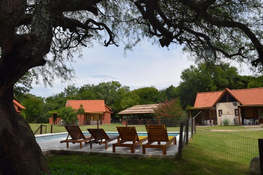 a group of chairs sitting next to a pool at Cabañas La Curucucha in Nono