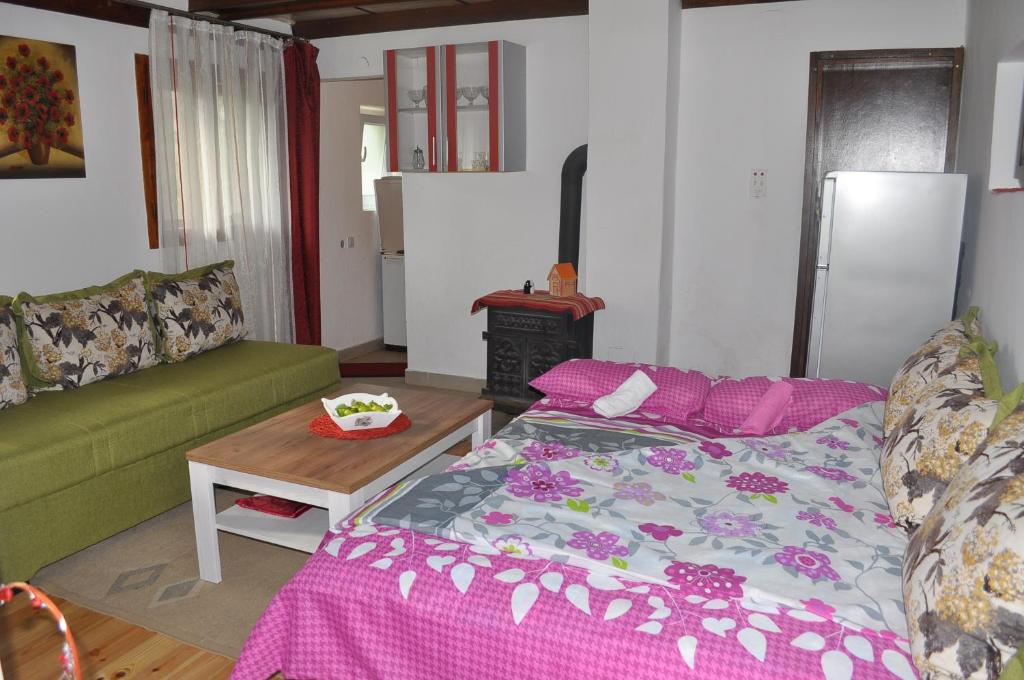 a living room with a bed and a stove at Apartment Enjoy in Kolašin