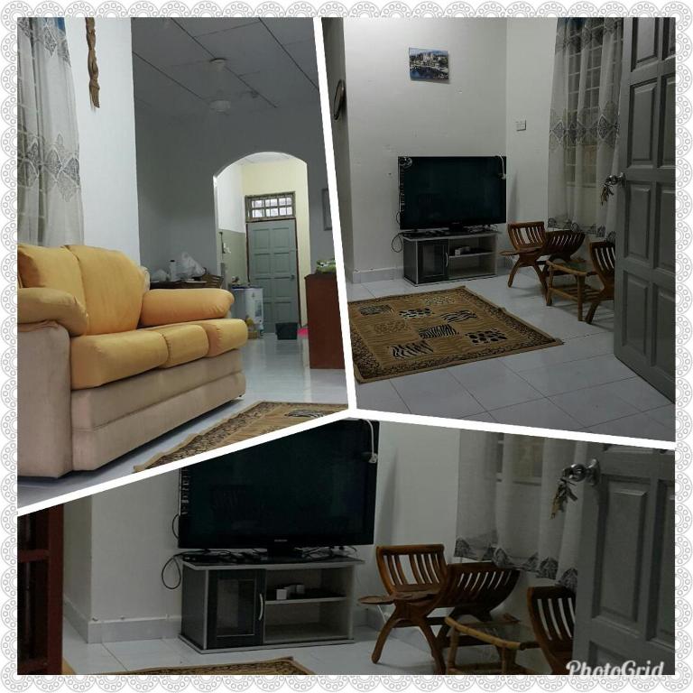 eine Collage eines Wohnzimmers mit einem Sofa und einem TV in der Unterkunft DIDIE HOMESTAY 1 in Distrikt Tanah Merah