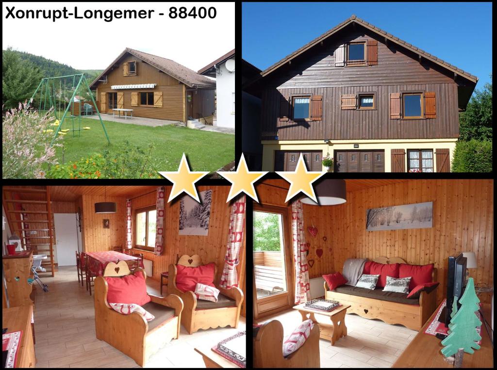 two pictures of a house with stars on it at chalet trois étoiles in Xonrupt-Longemer