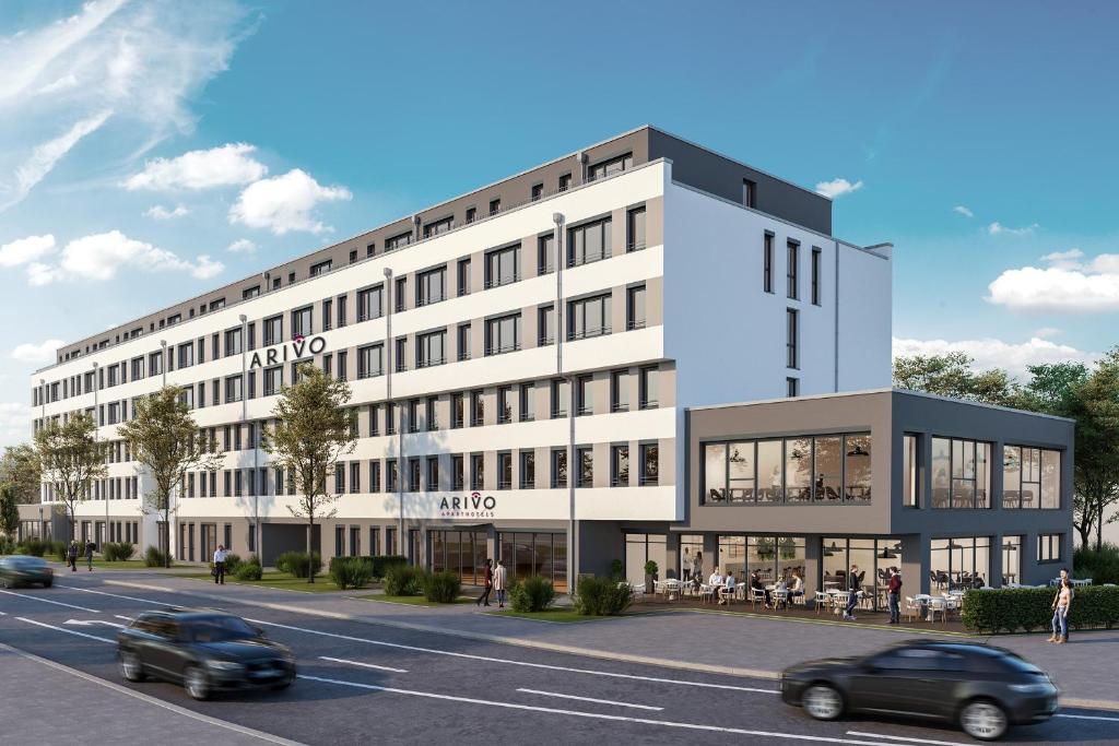 a rendering of a large white building on a street at Arivo Forchheim in Forchheim
