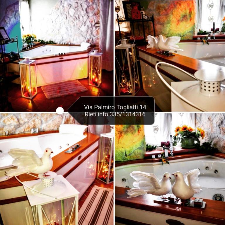 a collage of pictures of a bathroom with birds on a sink at Il Casaletto del Terminillo in Rieti