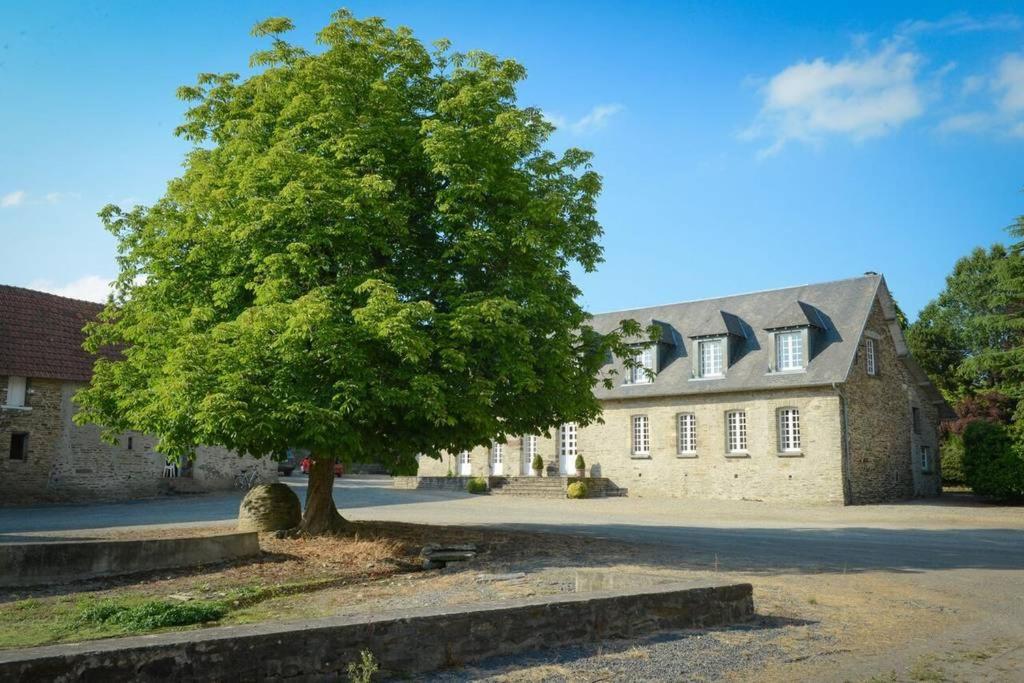 ein großer Baum vor einem Gebäude in der Unterkunft La Carbonnière in Condé-sur-Vire